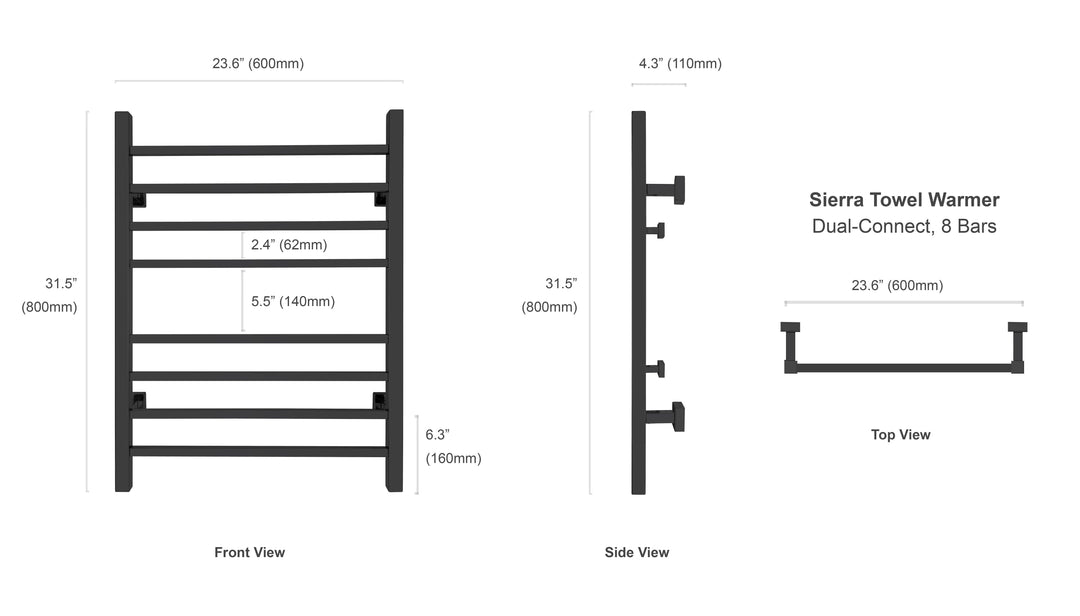 WarmlyYours Sierra Dual Connect (Hardwired and Plug in) Towel Warmer - 24"w x 32"h - towelwarmers