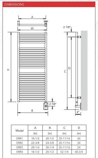 Myson ERR2 CONTEMPORARY DESIGNER Hardwired Towel Warmer - 25"w x 36"h - towelwarmers