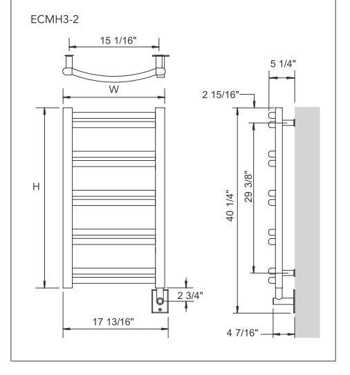 Myson ECMH3-2 CONTEMPORARY DESIGNER Hardwired Towel Warmer- 18"w x 41"h - towelwarmers