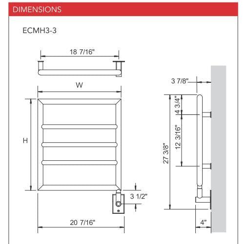 Myson ECMH3-3 CONTEMPORARY DESIGNER Hardwired Towel Warmer- 21"w x 28"h - towelwarmers