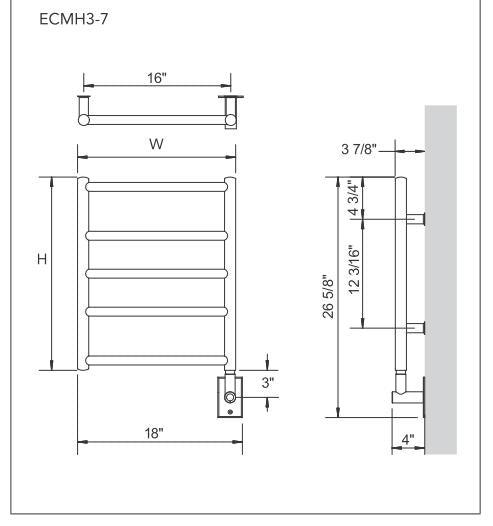 Myson ECMH3-7 CONTEMPORARY DESIGNER Hardwired Towel Warmer - 18"w x 21 3/8"h - towelwarmers