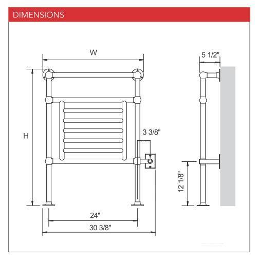 Myson EUROPEAN TRADITION  EB27-1 Hardwired Towel Warmer - 31"w x 38"h - towelwarmers