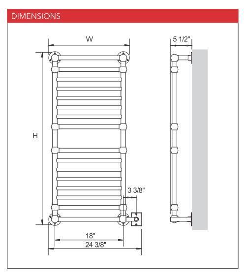 Myson EUROPEAN TRADITION EB36-1CH Hardwired Towel Warmer - 22"w x 53"h - towelwarmers