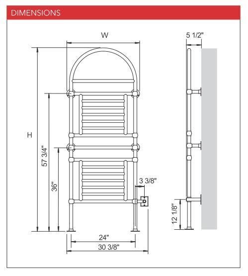 Myson EUROPEAN TRADITION EB49 Hardwired Towel Warmer - 31"w x 74"h - towelwarmers