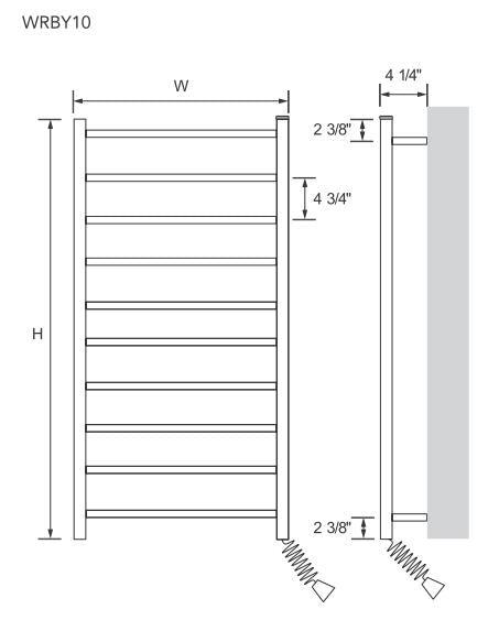Myson WRBY10  10 Bar Gem Wall mount  Plug in Towel Warmer - 23"w x 45.75"h - towelwarmers