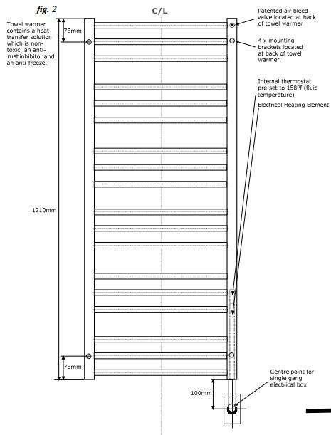 Tuzio Avento Hardwired or plug in Towel Warmer - 19.5"w x 47.5"h - towelwarmers