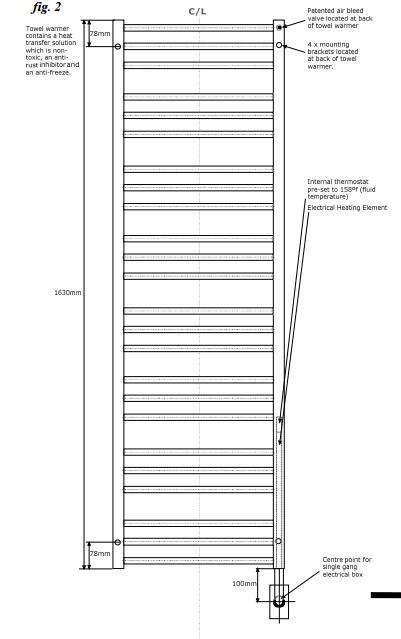 Tuzio Avento Hardwired or plug in Towel Warmer - 19.5"w x 64"h - towelwarmers