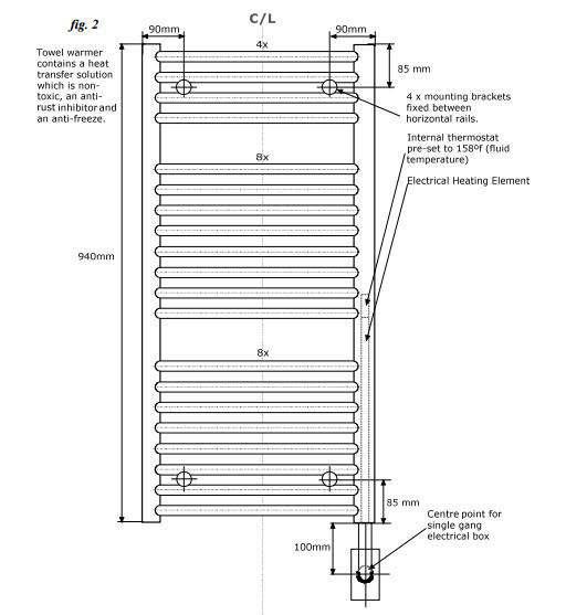 Tuzio Blenheim Hardwired or plug in Towel Warmer - 17.5"w x 37"h - towelwarmers