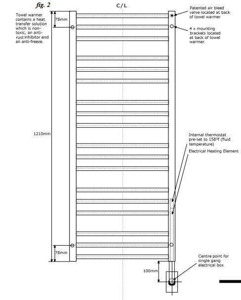 Tuzio Laveno Hardwired or plug in Towel Warmer - 19.5"w x 47.5"h - towelwarmers