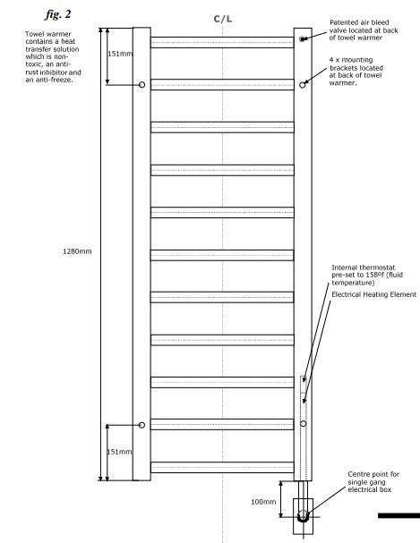 Tuzio Milano Hardwired or plug in Towel Warmer - 19.5"w x 50.5"h - towelwarmers