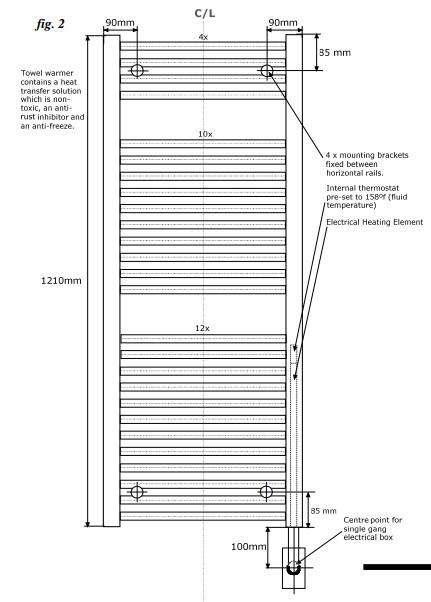 Tuzio Savoy Hardwired or plug in Towel Warmer - 19"w x 47.5"h - towelwarmers