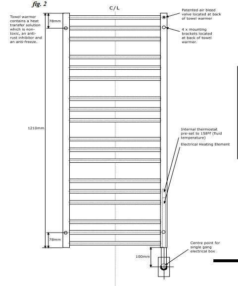 Tuzio Sorano Hardwired or plug in Towel Warmer - 19.5"w x 47.5"h - towelwarmers