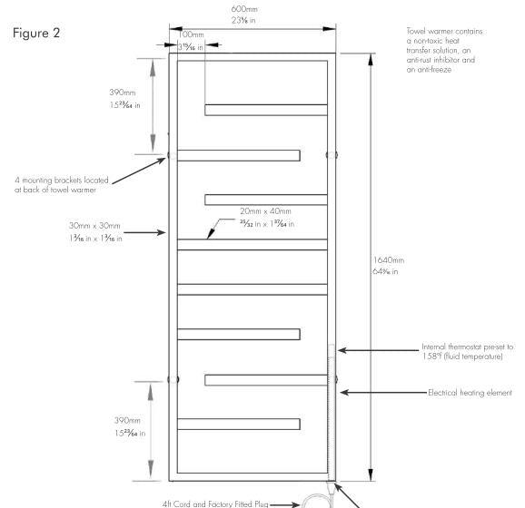 Tuzio Vasto Hardwired or plug in Towel Warmer - 23.5"w x 64"h - towelwarmers