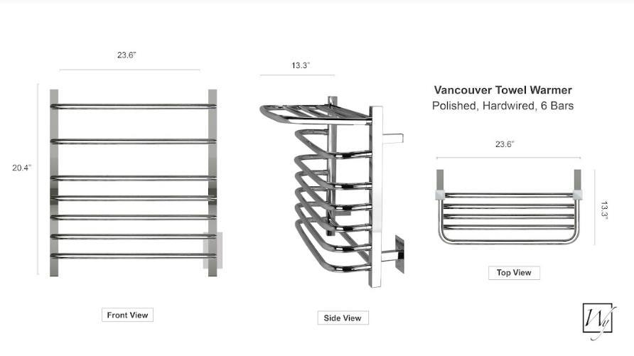WarmlyYours Vancouver TWS1-VNC06PH Wall Mounted Hardwired Towel Warmer- 23.6"w x 20.4"h